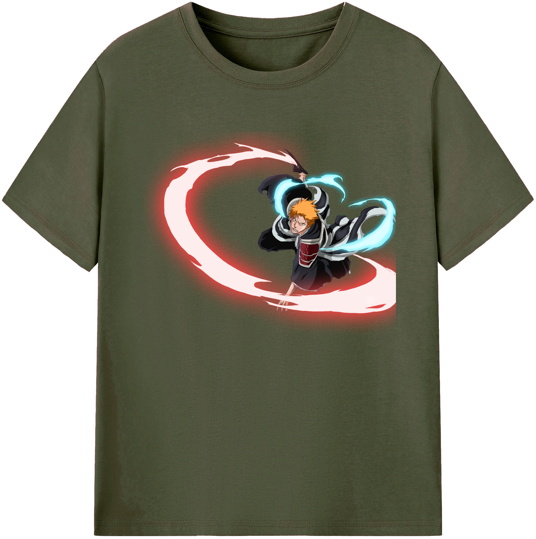 （画像用） ブリーチ 黒崎一護（くろさき いちご）BLEACH Kurosaki Ichigo 綿100％ メンズ半袖Tシャツ｜肌触りやわらか＆通気性